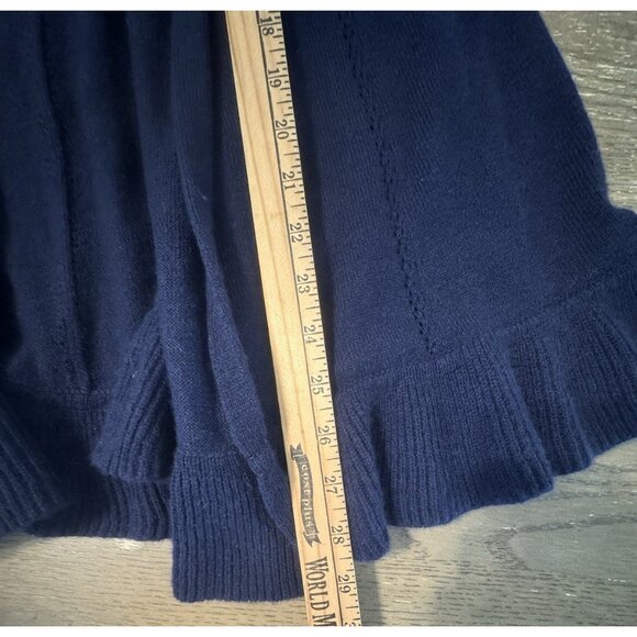 Lily Pulitzer 100% Cashmere Open Cardigan Navy Shawl collar ruffle Hem Eyelit - Picture 7 of 14